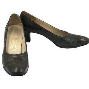 Salvatore Ferragamo Women’s Size 7 AAA Brown Leather Pump Shoes Heel 2"